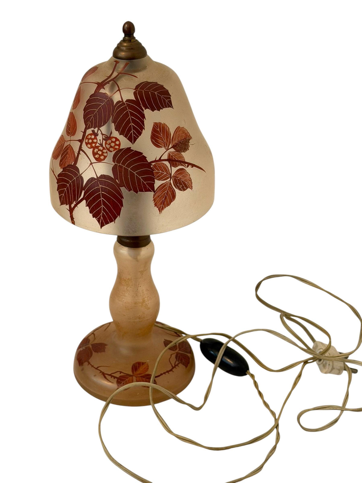 Art Deco romantic Cameo Glass Table Lamp with Blackberry Decoration, circa 1920–1930
