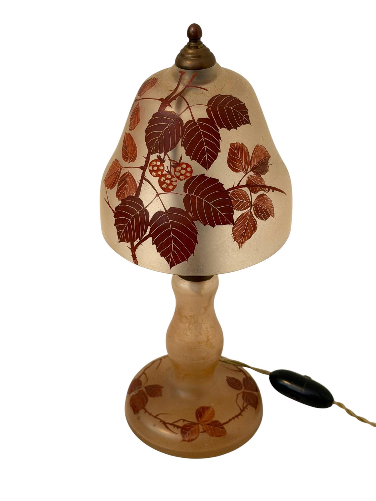 Art Deco romantic Cameo Glass Table Lamp with Blackberry Decoration, circa 1920–1930