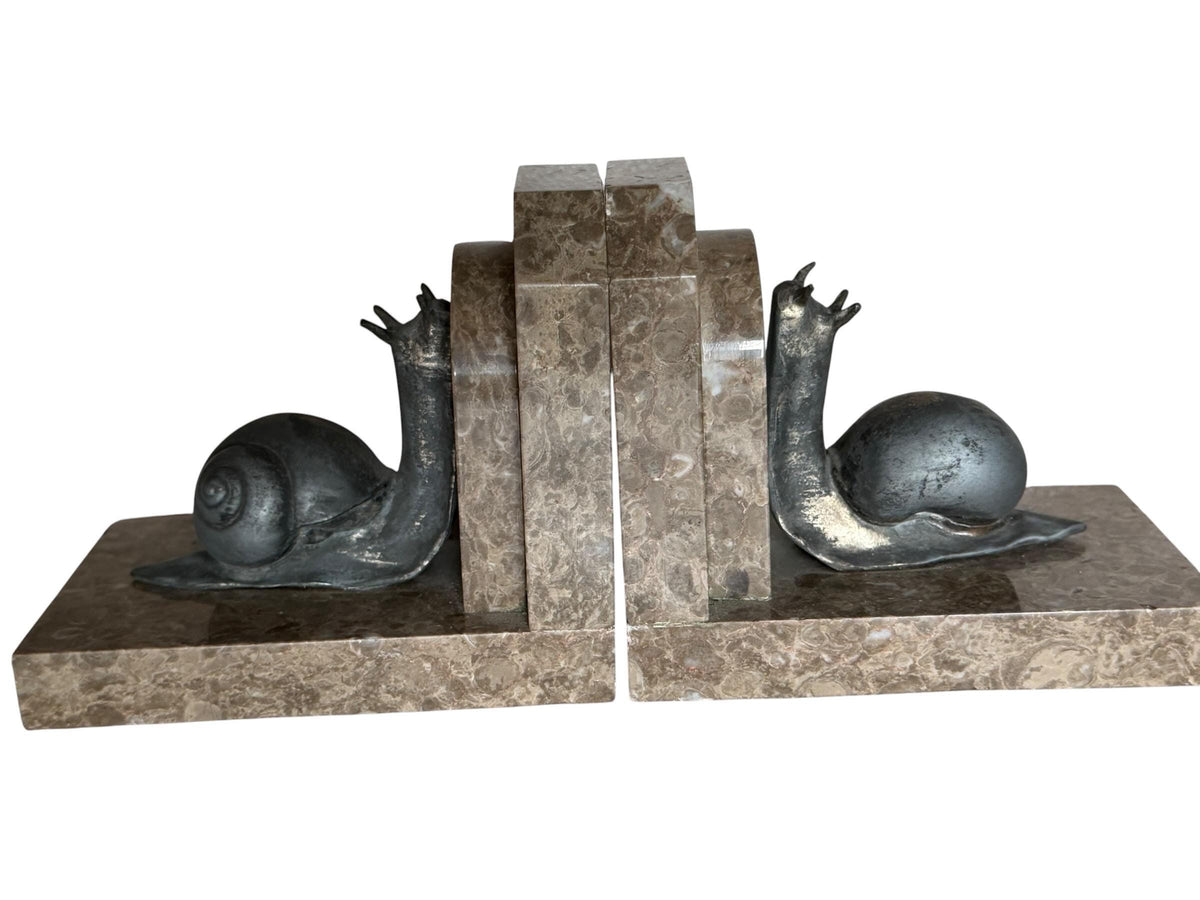 Art Deco Bronze snail Bookends, Marble, Ribeauville, France ca 1920 - 1920