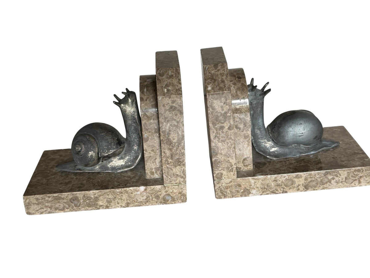 Art Deco Bronze snail Bookends, Marble, Ribeauville, France ca 1920 - 1920