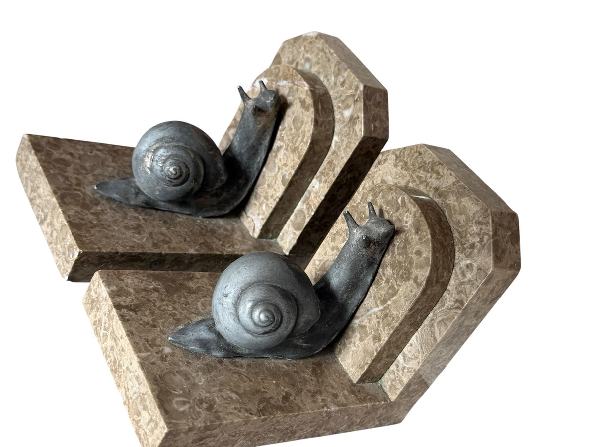 Art Deco Bronze snail Bookends, Marble, Ribeauville, France ca 1920 - 1920
