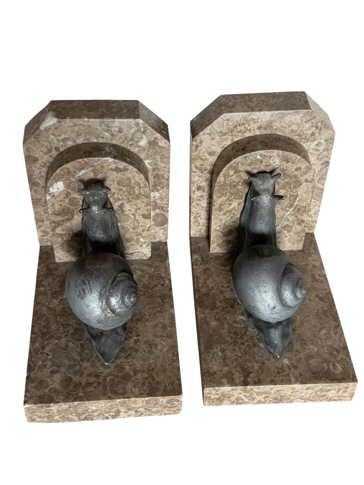 Art Deco Bronze snail Bookends, Marble, Ribeauville, France ca 1920 - 1920