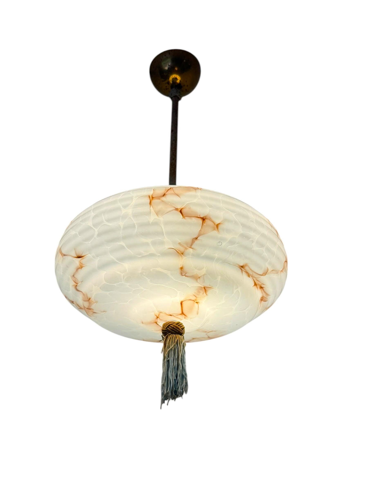 Art deco pastel baby blue charleston ceiling Lamp with Opaline Glass, , c. 1920s  Ceiling lamp hanging , rod