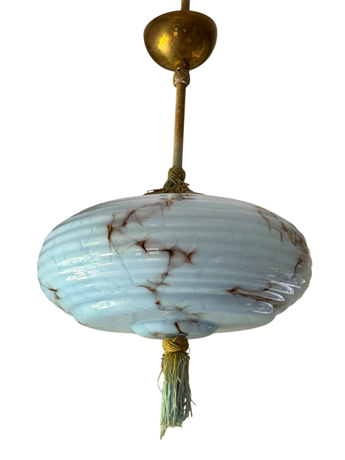 Art deco pastel baby blue charleston ceiling Lamp with Opaline Glass, , c. 1920s  Ceiling lamp hanging , rod