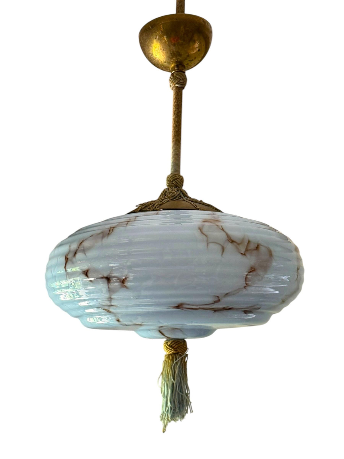 Art deco pastel baby blue charleston ceiling Lamp with Opaline Glass, , c. 1920s  Ceiling lamp hanging , rod