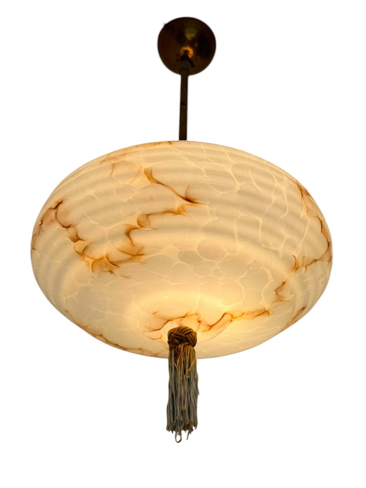 Art deco pastel baby blue charleston ceiling Lamp with Opaline Glass, , c. 1920s  Ceiling lamp hanging , rod