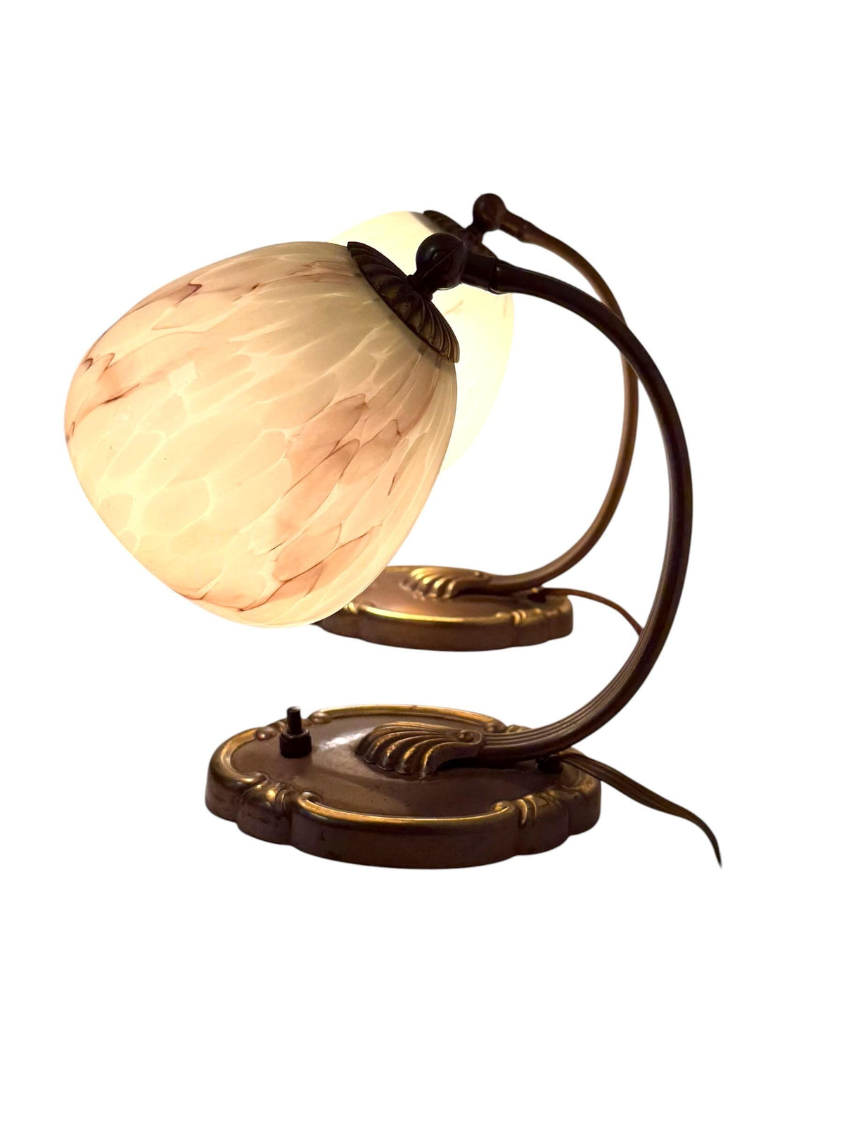 Set of deco  brass Bedside Lamps, 1930s opalin Glass Table Lamp ausema lights antique pair