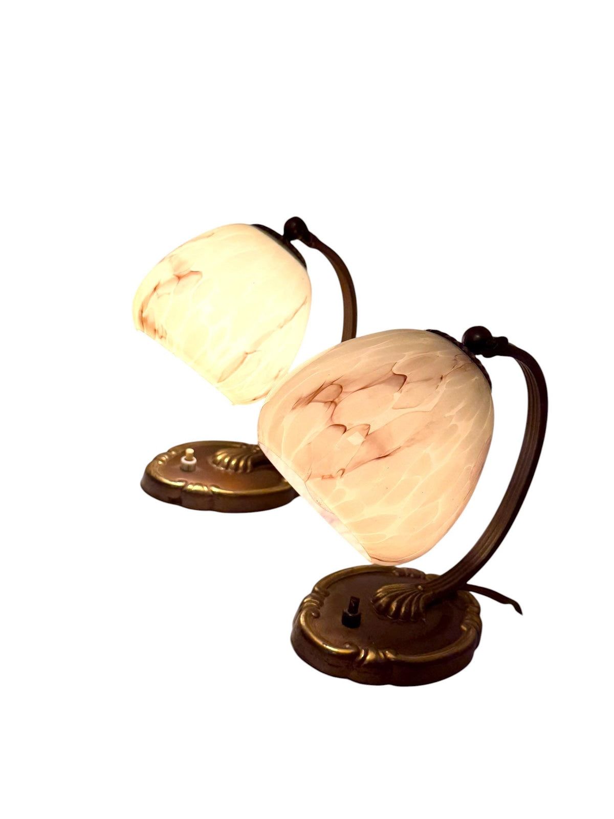 Set of deco  brass Bedside Lamps, 1930s opalin Glass Table Lamp ausema lights antique pair