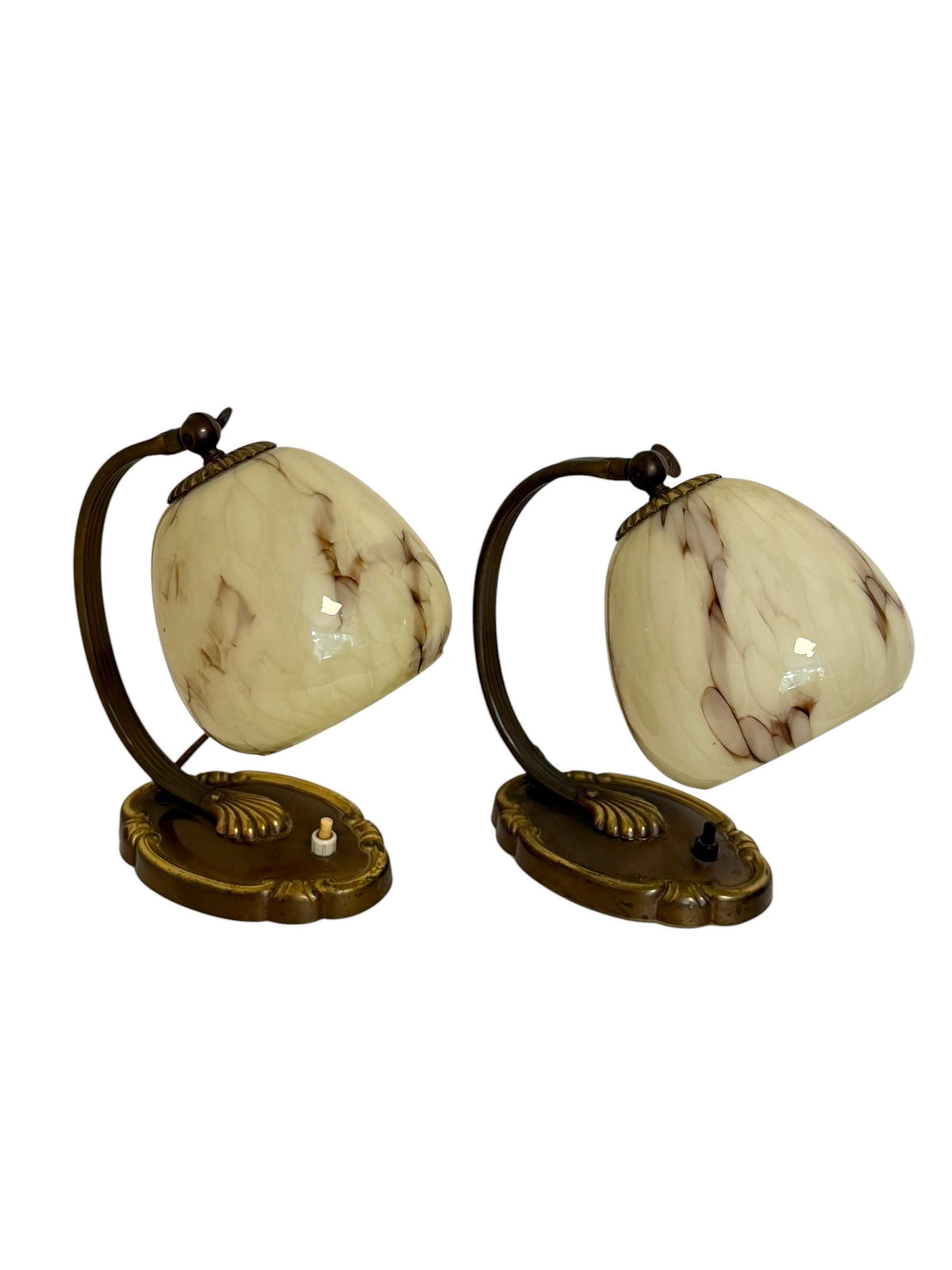 Set of deco  brass Bedside Lamps, 1930s opalin Glass Table Lamp ausema lights antique pair