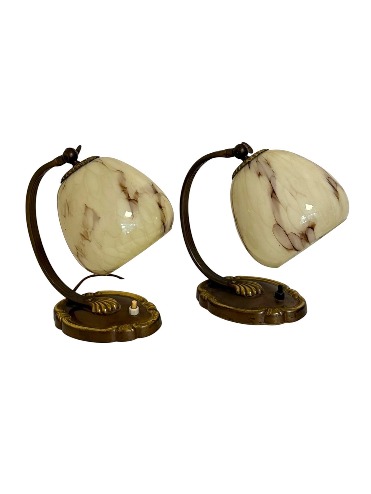 Set of deco  brass Bedside Lamps, 1930s opalin Glass Table Lamp ausema lights antique pair