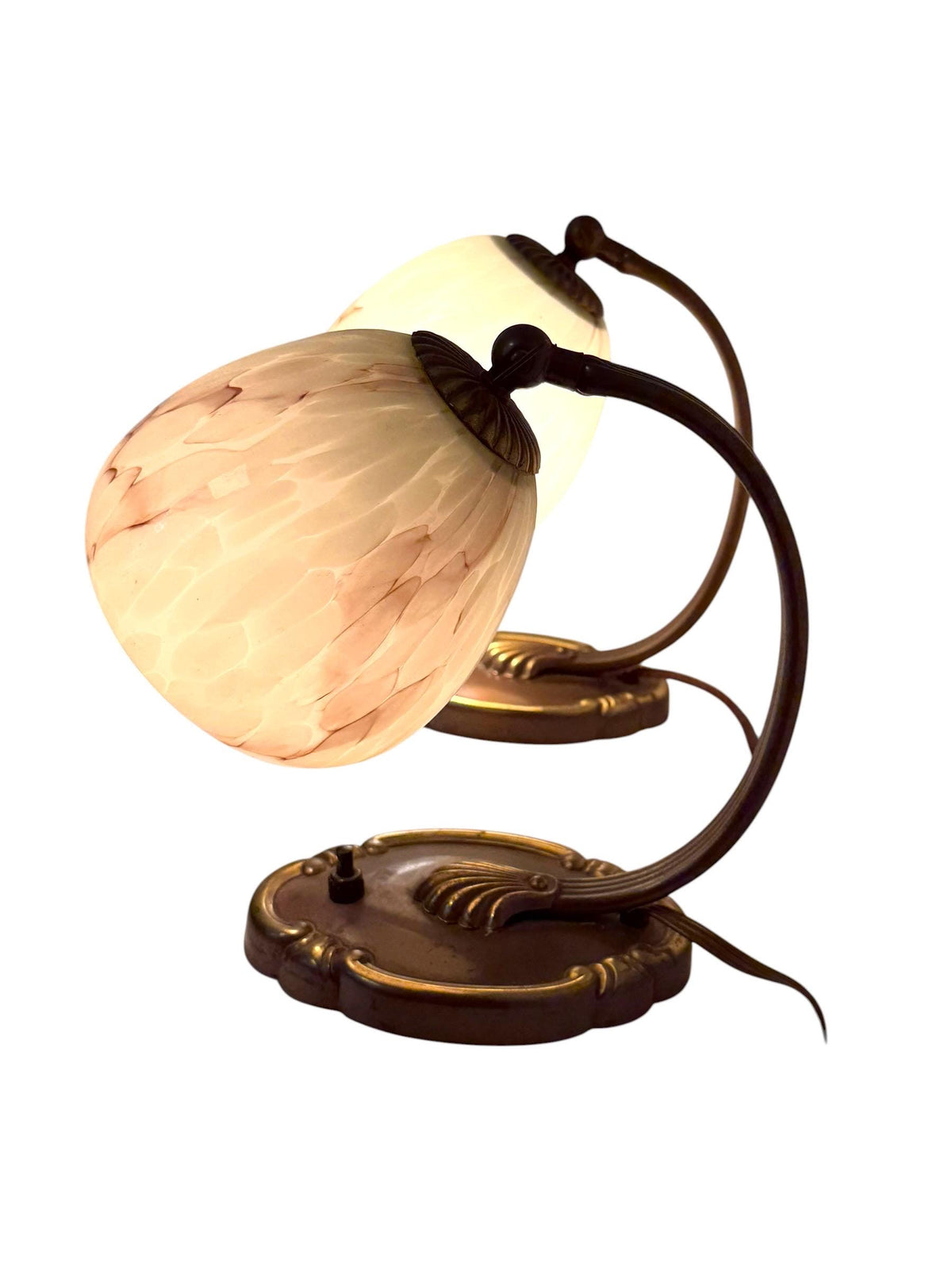 Set of deco  brass Bedside Lamps, 1930s opalin Glass Table Lamp ausema lights antique pair