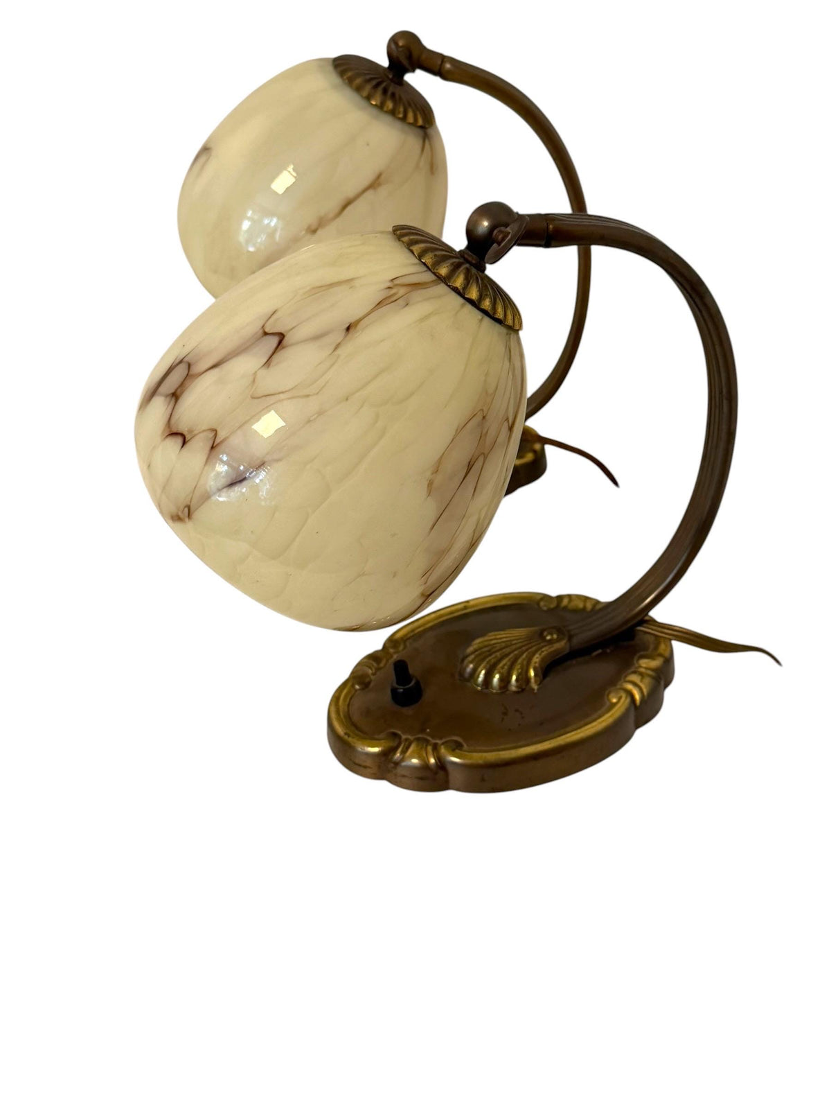 Set of deco  brass Bedside Lamps, 1930s opalin Glass Table Lamp ausema lights antique pair