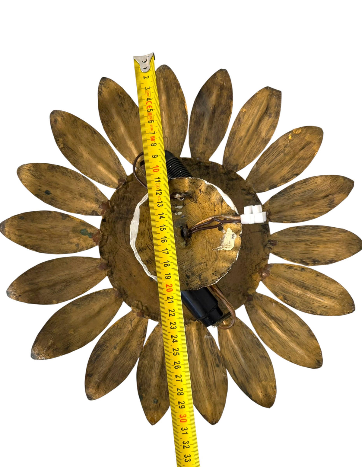 Spanish gold Gilt Metal Sunburst Ceiling Light, 1960s hollywood regency vintage luxury lamp