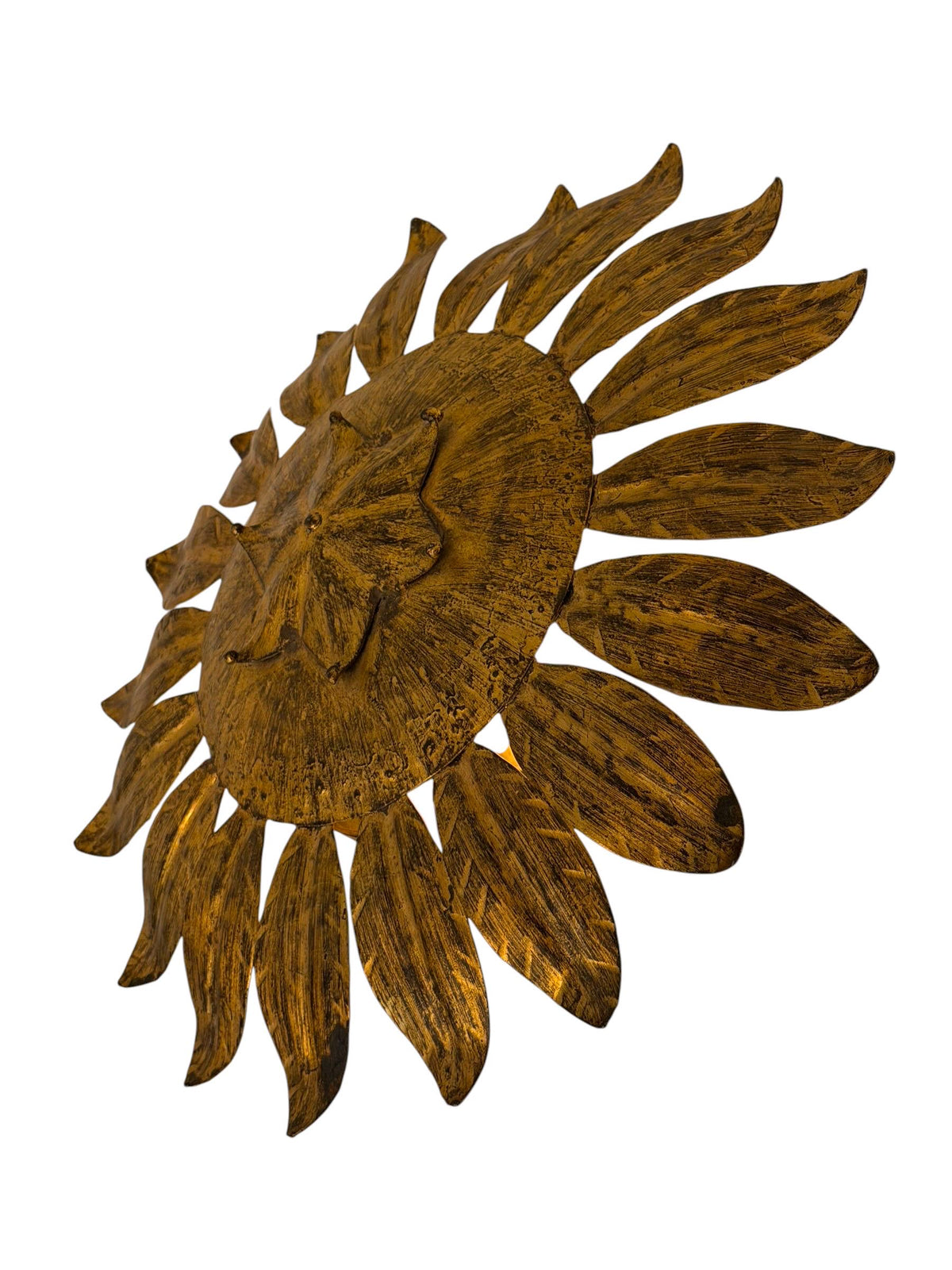 Spanish gold Gilt Metal Sunburst Ceiling Light, 1960s hollywood regency vintage luxury lamp