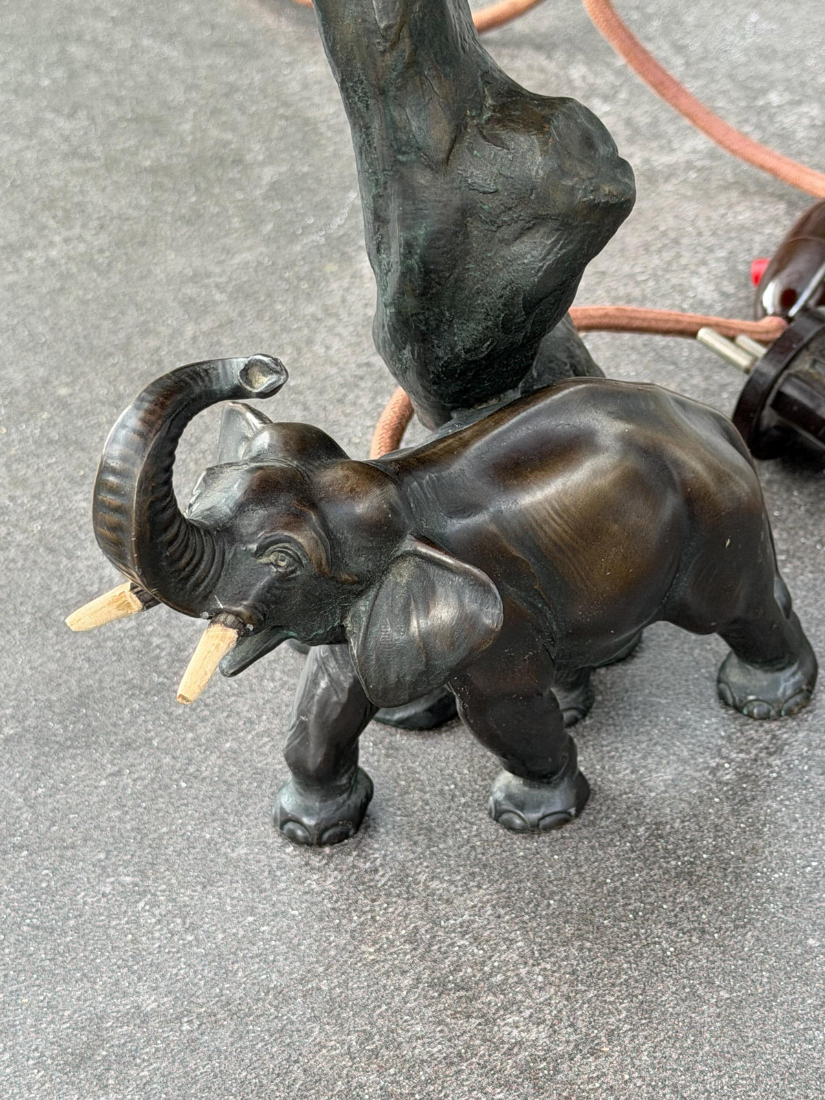 Antique schwarzwald Bronzed Metal Elephant Table Lamp, Black Forest, Germany, circa 1930, with Parchment Shade, Country House Decor