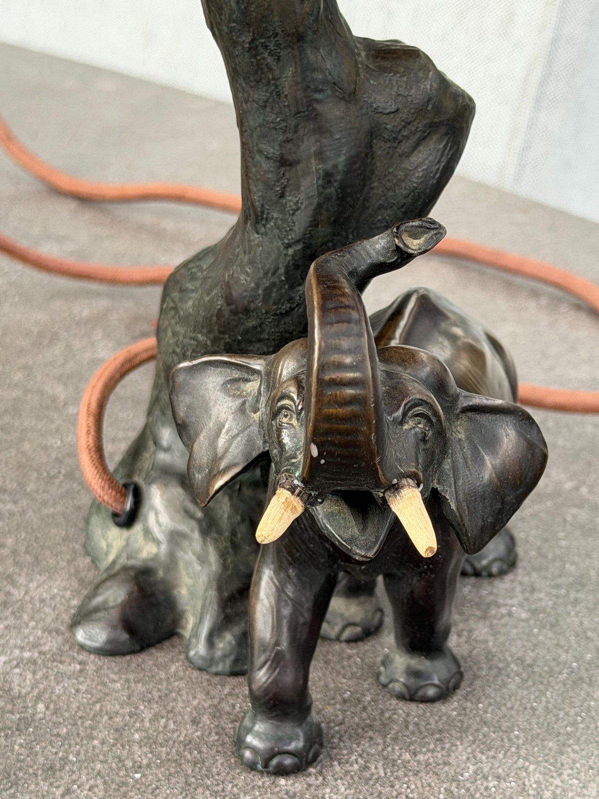 Antique schwarzwald Bronzed Metal Elephant Table Lamp, Black Forest, Germany, circa 1930, with Parchment Shade, Country House Decor