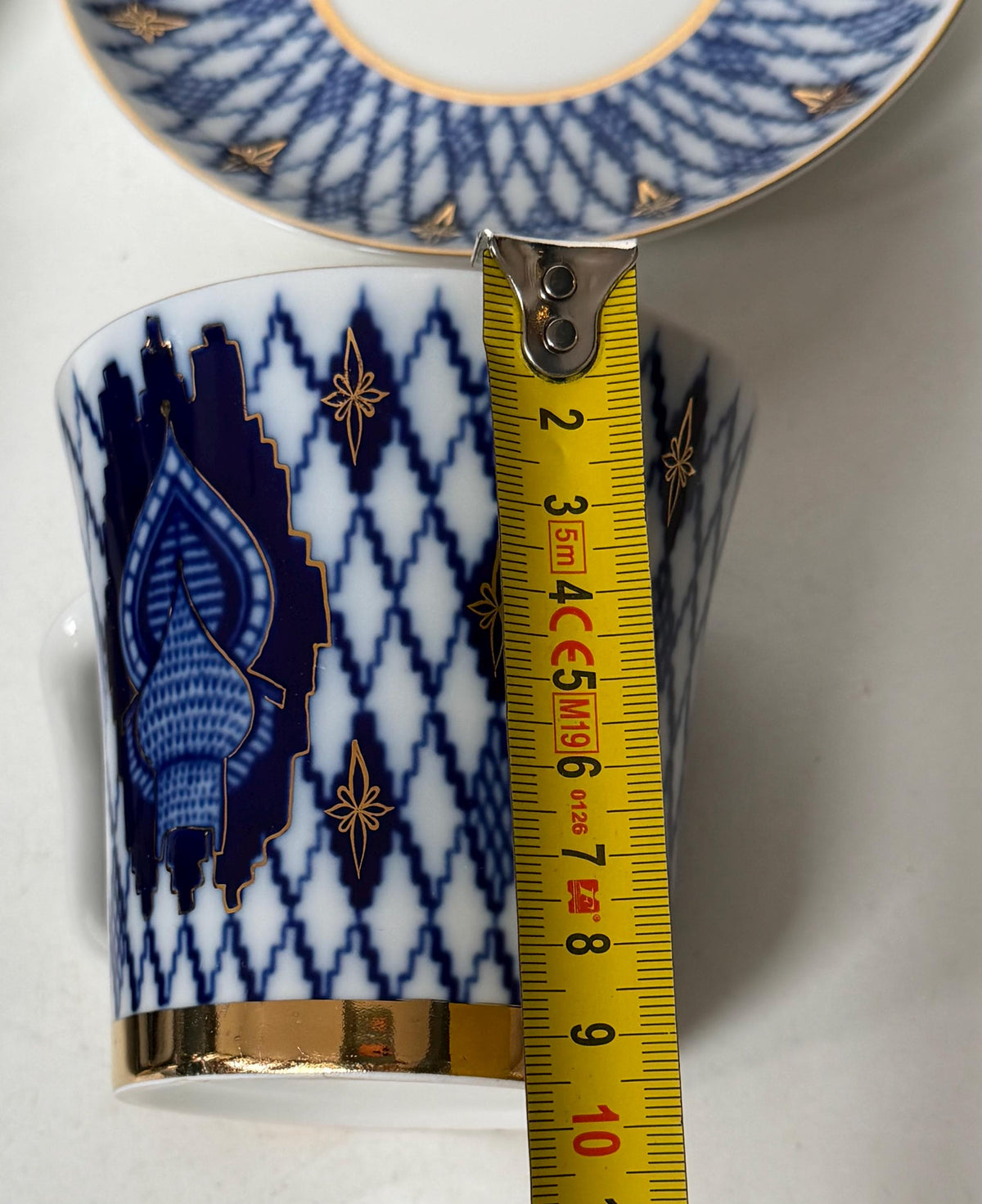 A set of 2 Lomonosov Large Cup and Saucer Cobalt Blue White Flowers 22K Gold porcelain, chocolate, tea cup xl tableware
