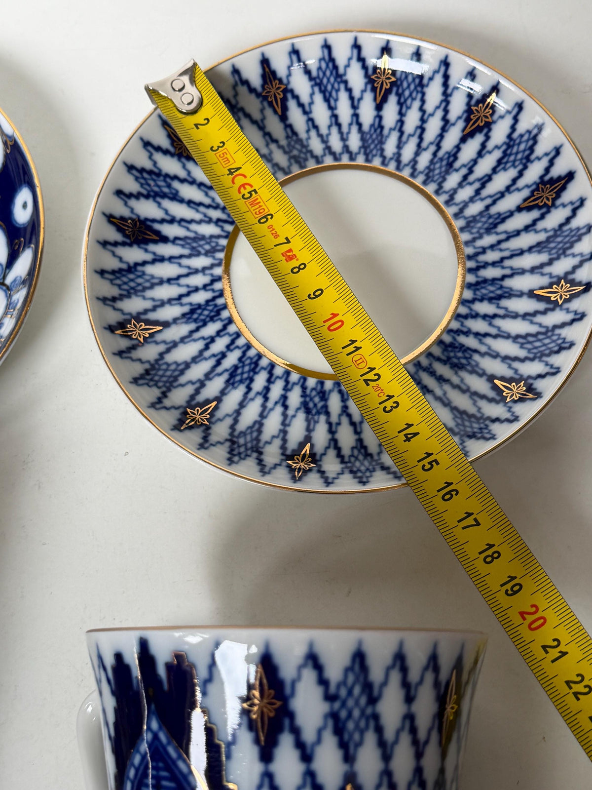A set of 2 Lomonosov Large Cup and Saucer Cobalt Blue White Flowers 22K Gold porcelain, chocolate, tea cup xl tableware