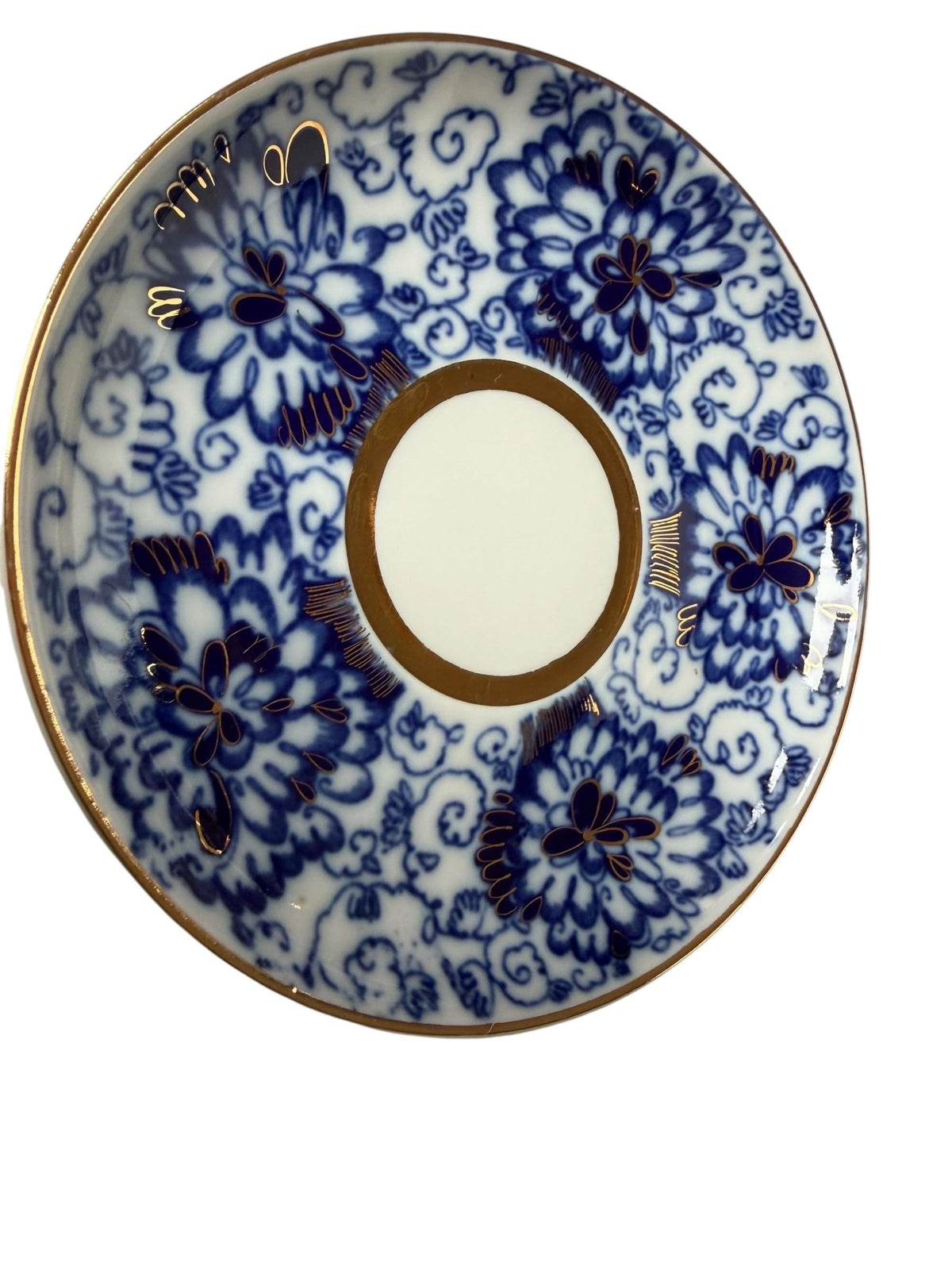 A set of 5 Lomonosov Saucer Cobalt Blue White Flowers 22K Gold porcelain,  tableware