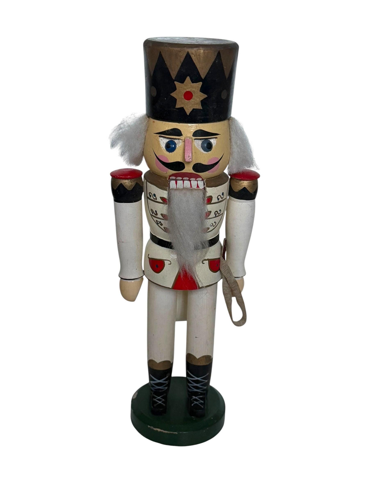 Antique Erzgebirge Wood Nutcracker, Hand-Painted Christmas Decor (34cm, 1920s)