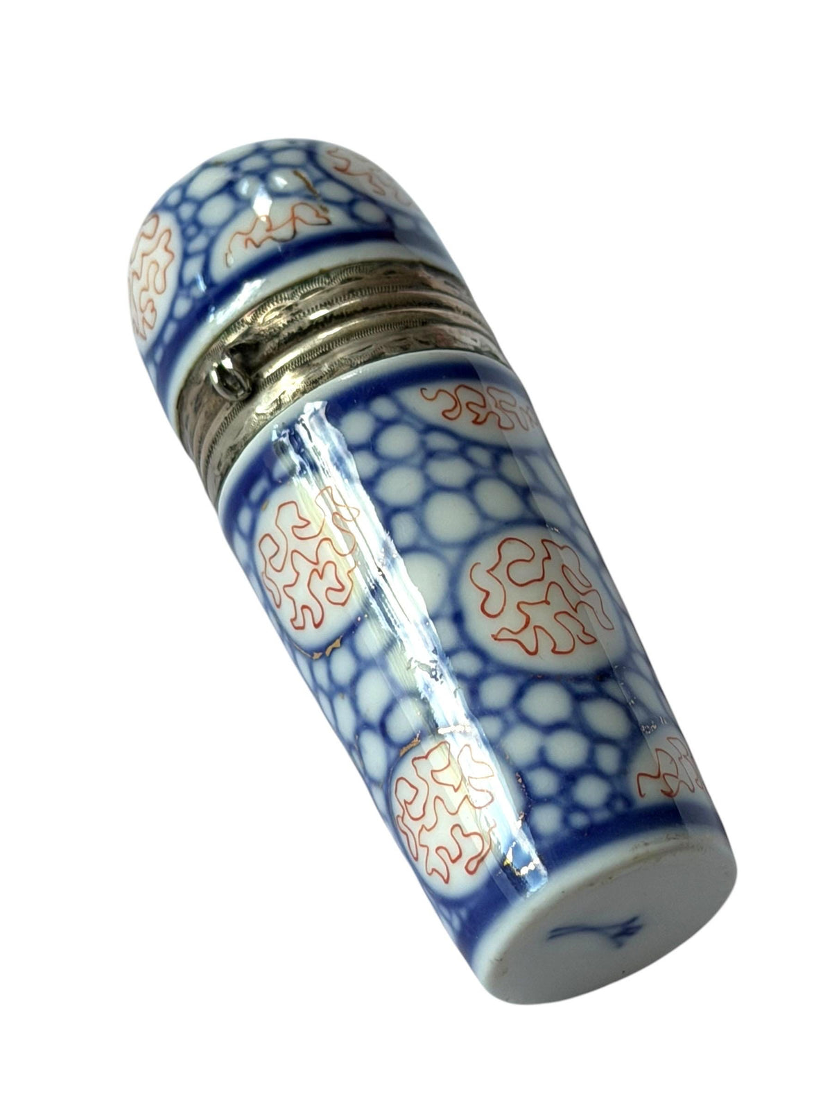 19th Century Meissen Porcelain Scent Bottle with Hallmarked Silver Mount, antique 1850-1875