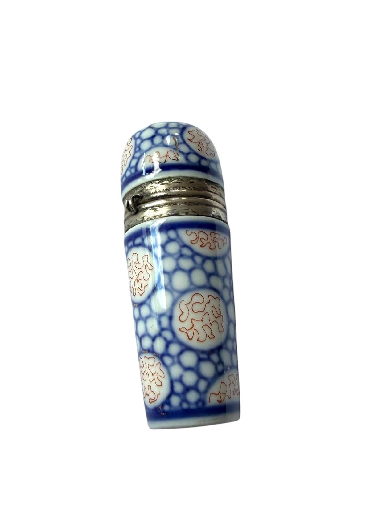 19th Century Meissen Porcelain Scent Bottle with Hallmarked Silver Mount, antique 1850-1875