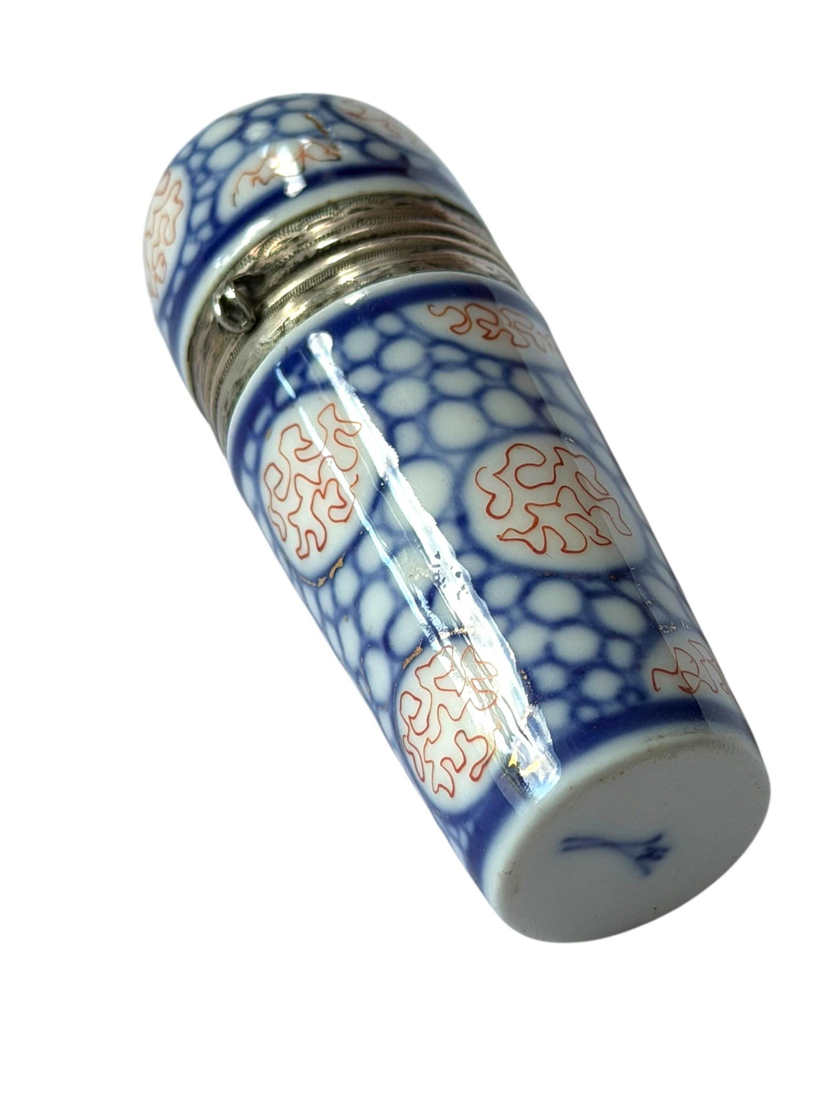 19th Century Meissen Porcelain Scent Bottle with Hallmarked Silver Mount, antique 1850-1875