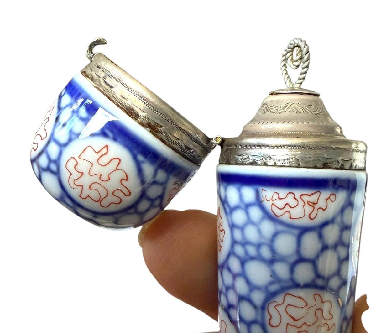 19th Century Meissen Porcelain Scent Bottle with Hallmarked Silver Mount, antique 1850-1875
