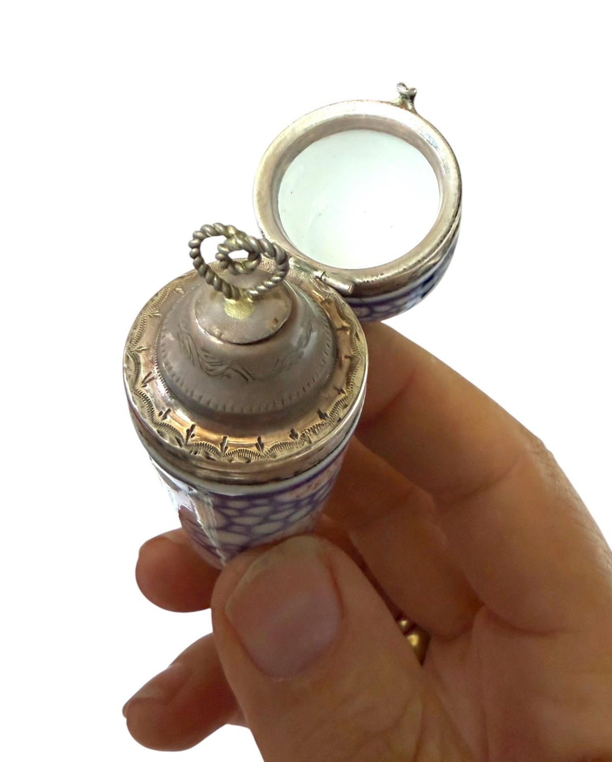 19th Century Meissen Porcelain Scent Bottle with Hallmarked Silver Mount, antique 1850-1875