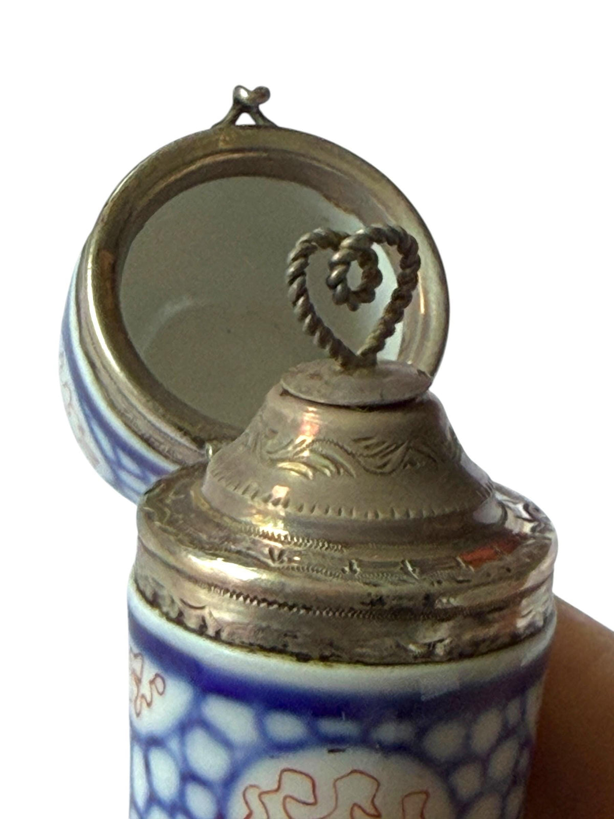 19th Century Meissen Porcelain Scent Bottle with Hallmarked Silver Mount, antique 1850-1875