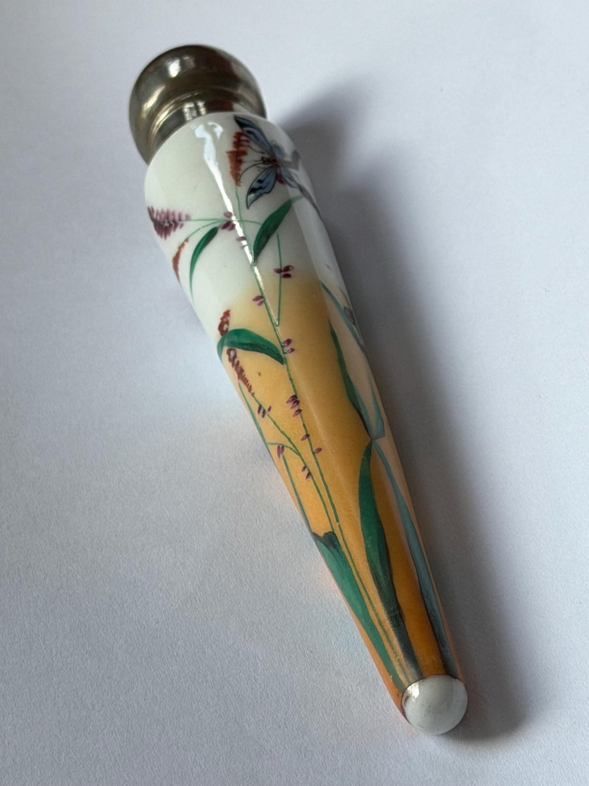 19th Century Porcelain Pointed Scent Bottle Hand Painted Bird Flowers Gilt Cap ca 1875-1890 victorian inspired japanoise
