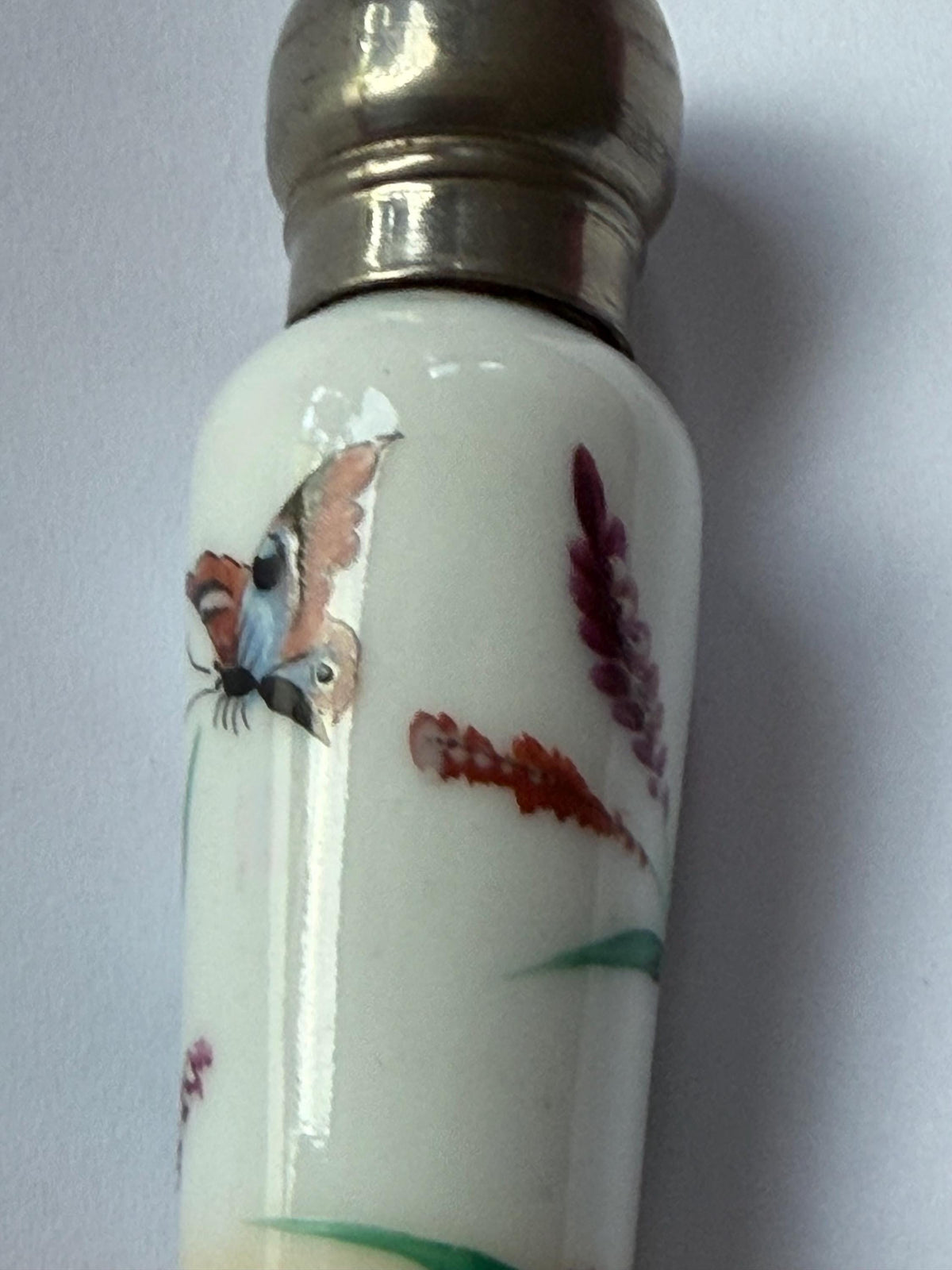 19th Century Porcelain Pointed Scent Bottle Hand Painted Bird Flowers Gilt Cap ca 1875-1890 victorian inspired japanoise