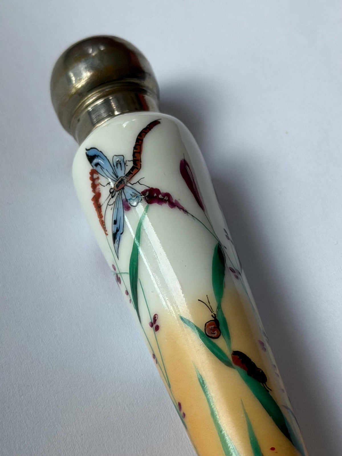 19th Century Porcelain Pointed Scent Bottle Hand Painted Bird Flowers Gilt Cap ca 1875-1890 victorian inspired japanoise