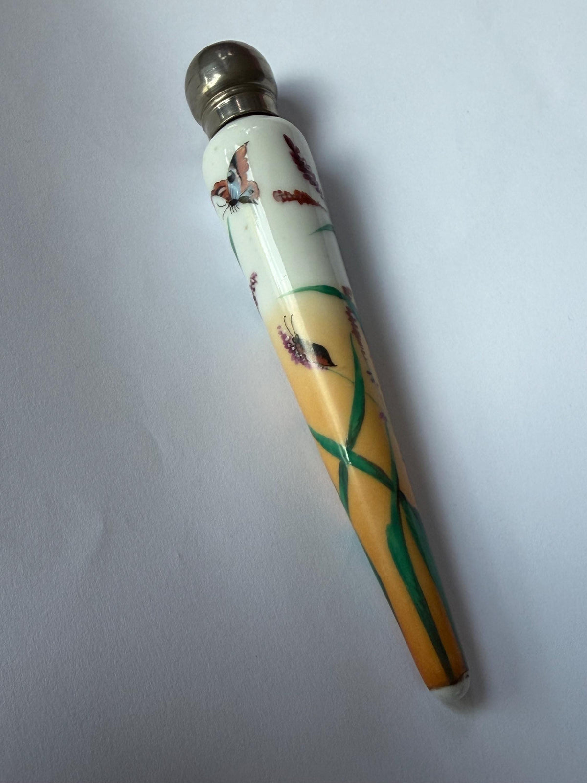 19th Century Porcelain Pointed Scent Bottle Hand Painted Bird Flowers Gilt Cap ca 1875-1890 victorian inspired japanoise
