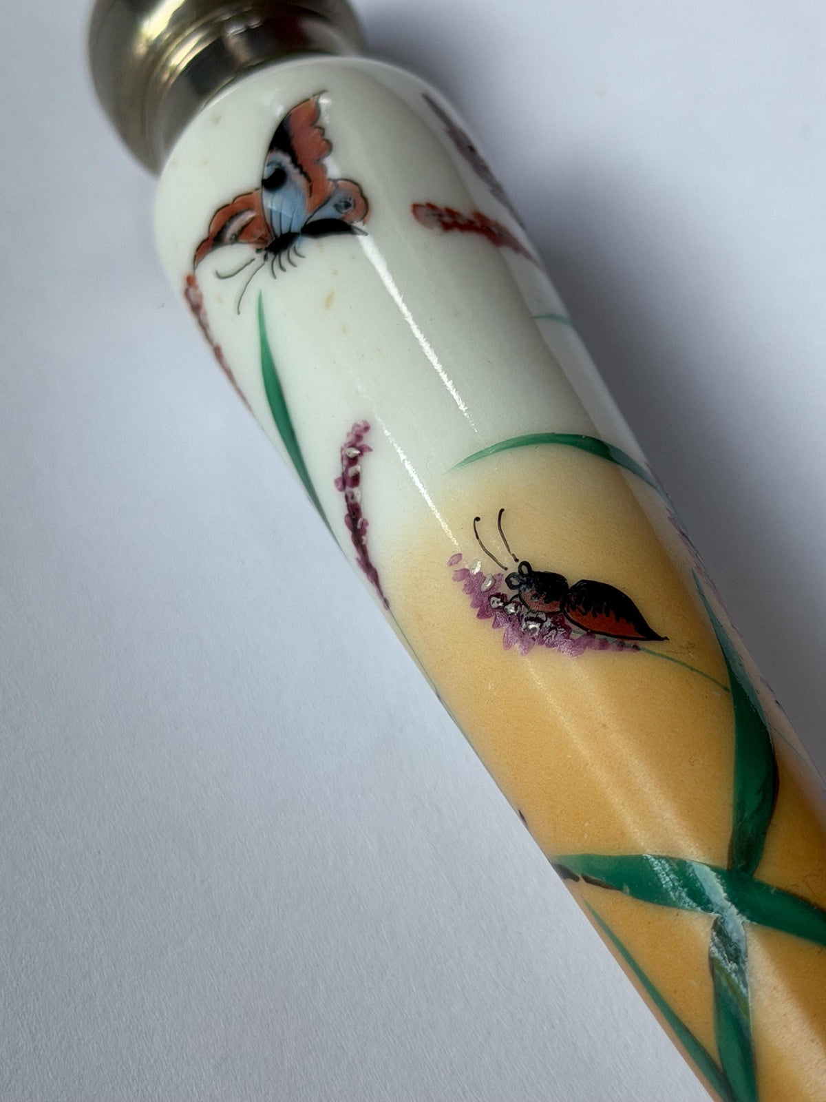 19th Century Porcelain Pointed Scent Bottle Hand Painted Bird Flowers Gilt Cap ca 1875-1890 victorian inspired japanoise