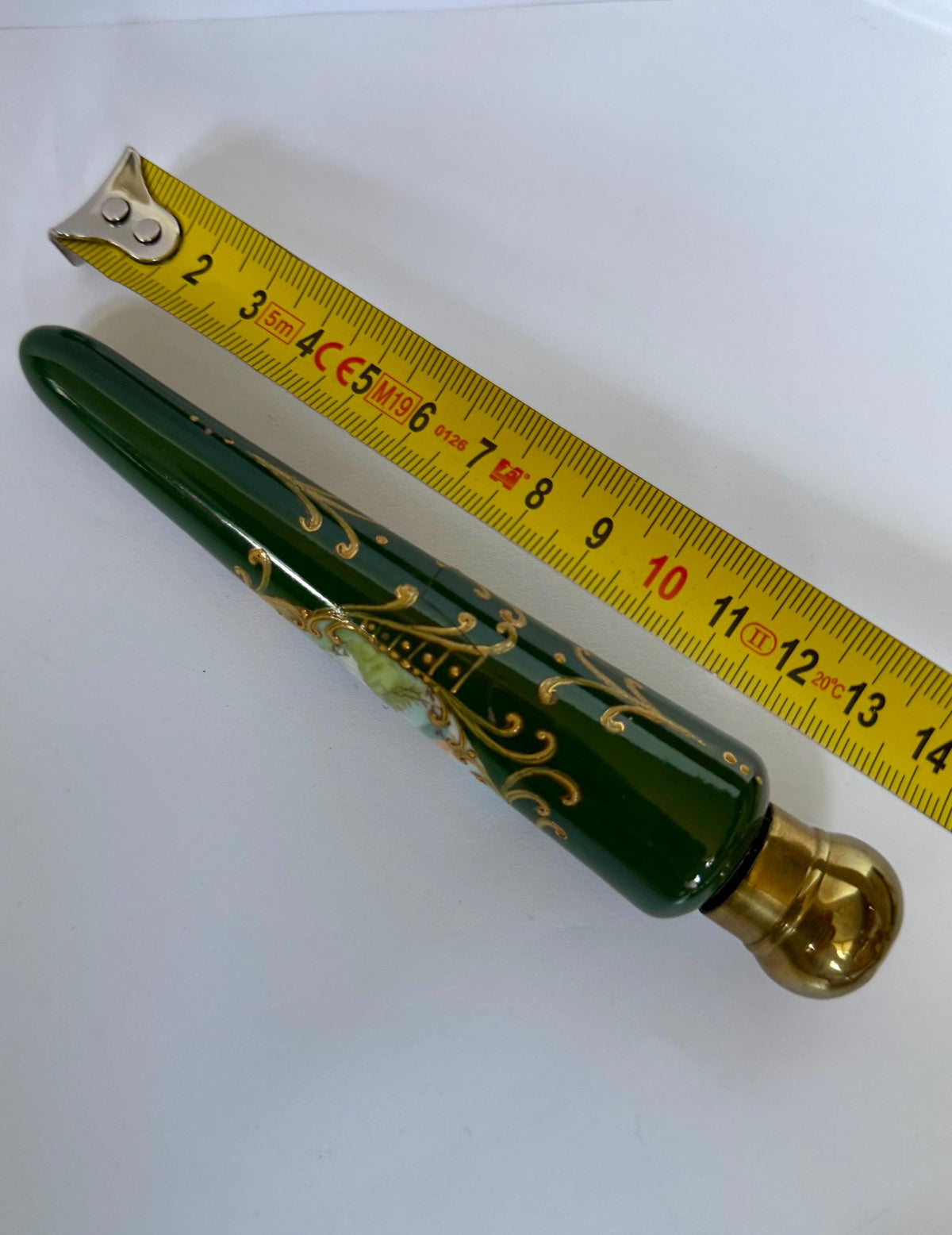 19th Century Porcelain Pointed Scent Bottle Hand Painted romantic scenery Cap ca 1875-1890 victorian british racing green