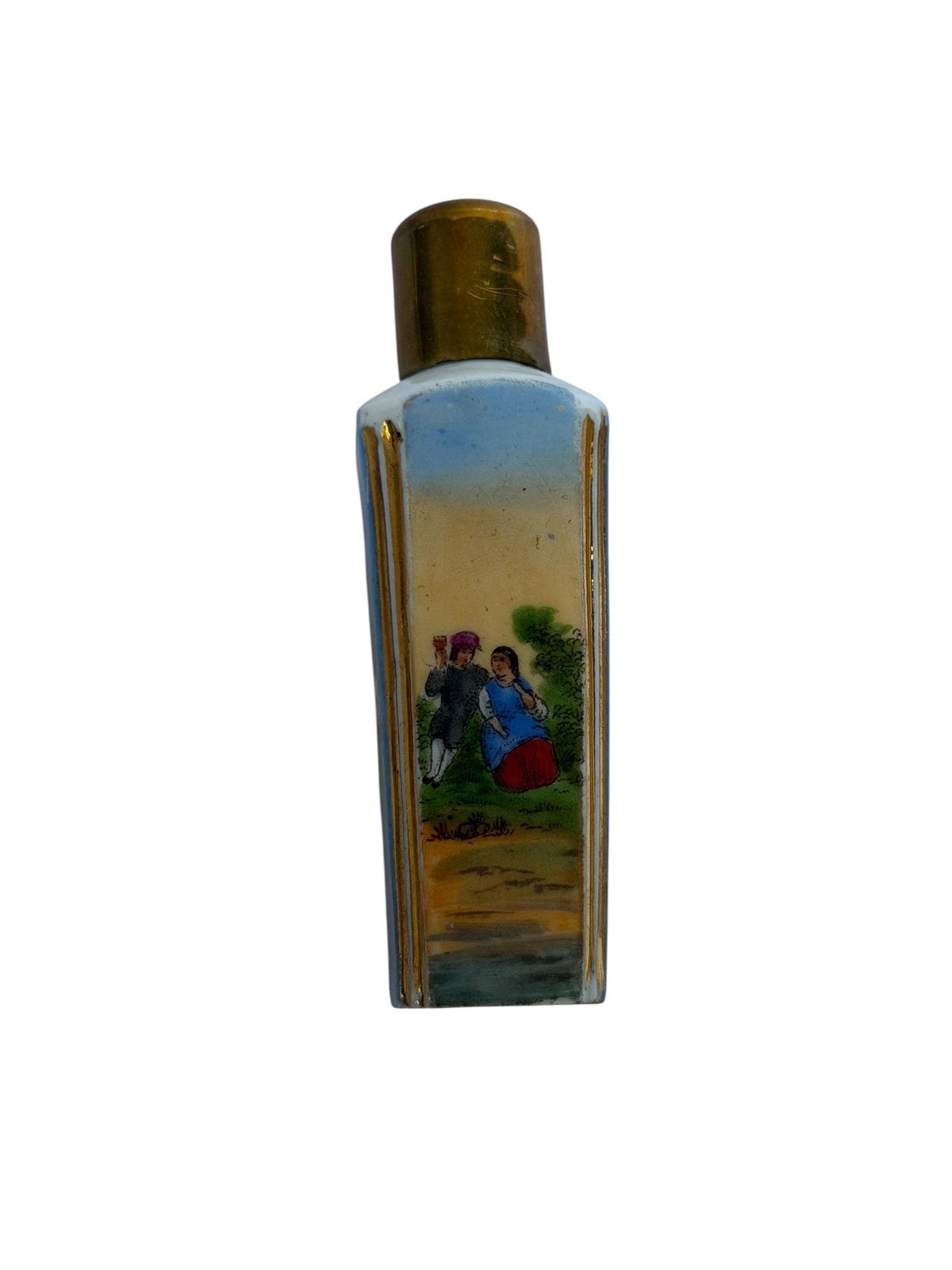19th Century Porcelain Scent Bottle Hand Painted, Gilt Cap ca 1875-1890 victorian