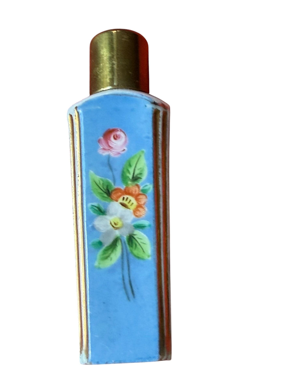 19th Century Porcelain Scent Bottle Hand Painted, Gilt Cap ca 1875-1890 victorian