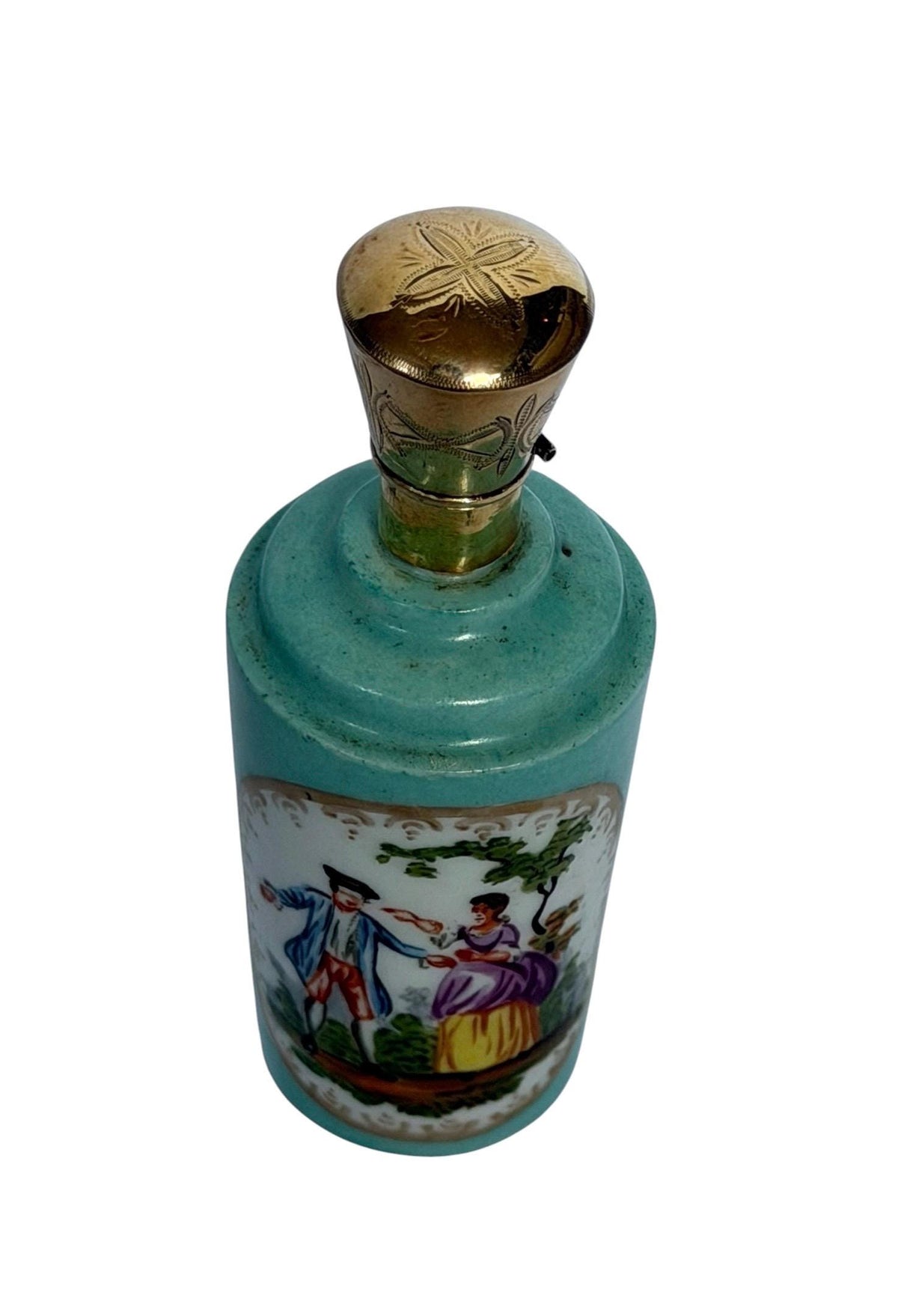 19th Century Dresden handpainted Porcelain Perfume Bottle with 14k Gold, c. 1850–1880 antique