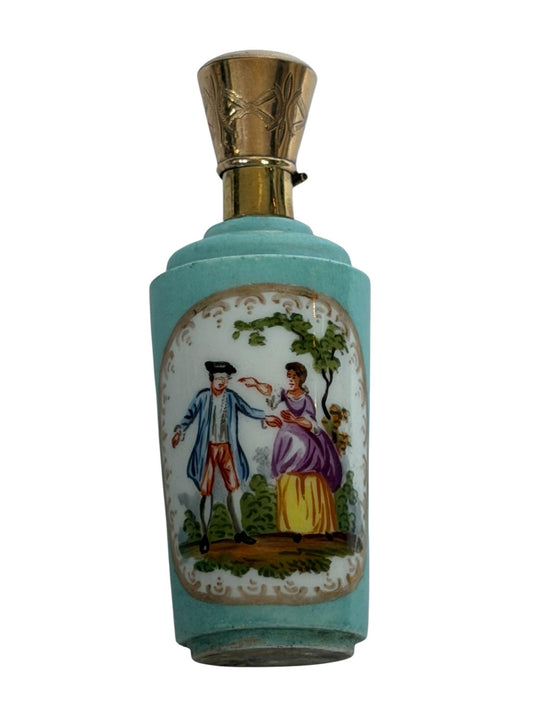 19th Century Dresden handpainted Porcelain Perfume Bottle with 14k Gold, c. 1850–1880 antique