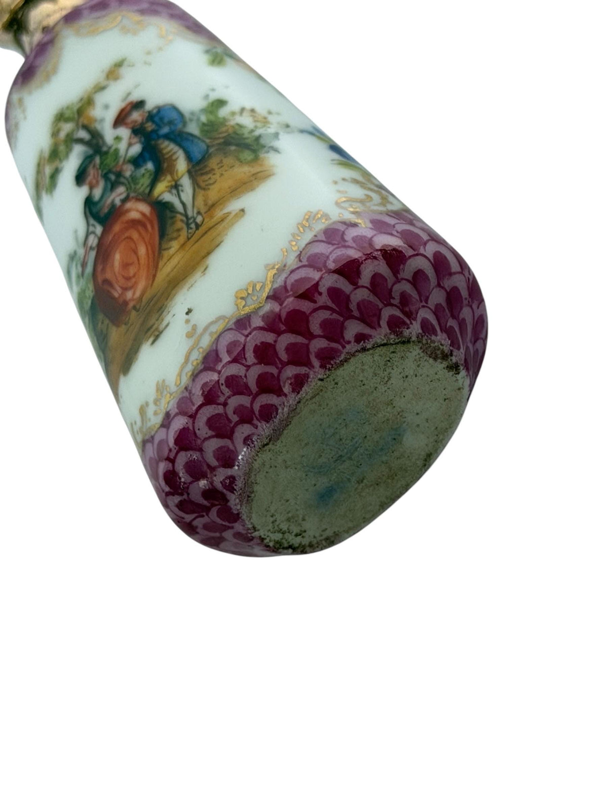 19th Century Dresden handpainted Porcelain Perfume Bottle with 14k Gold, c. 1850–1880 antique