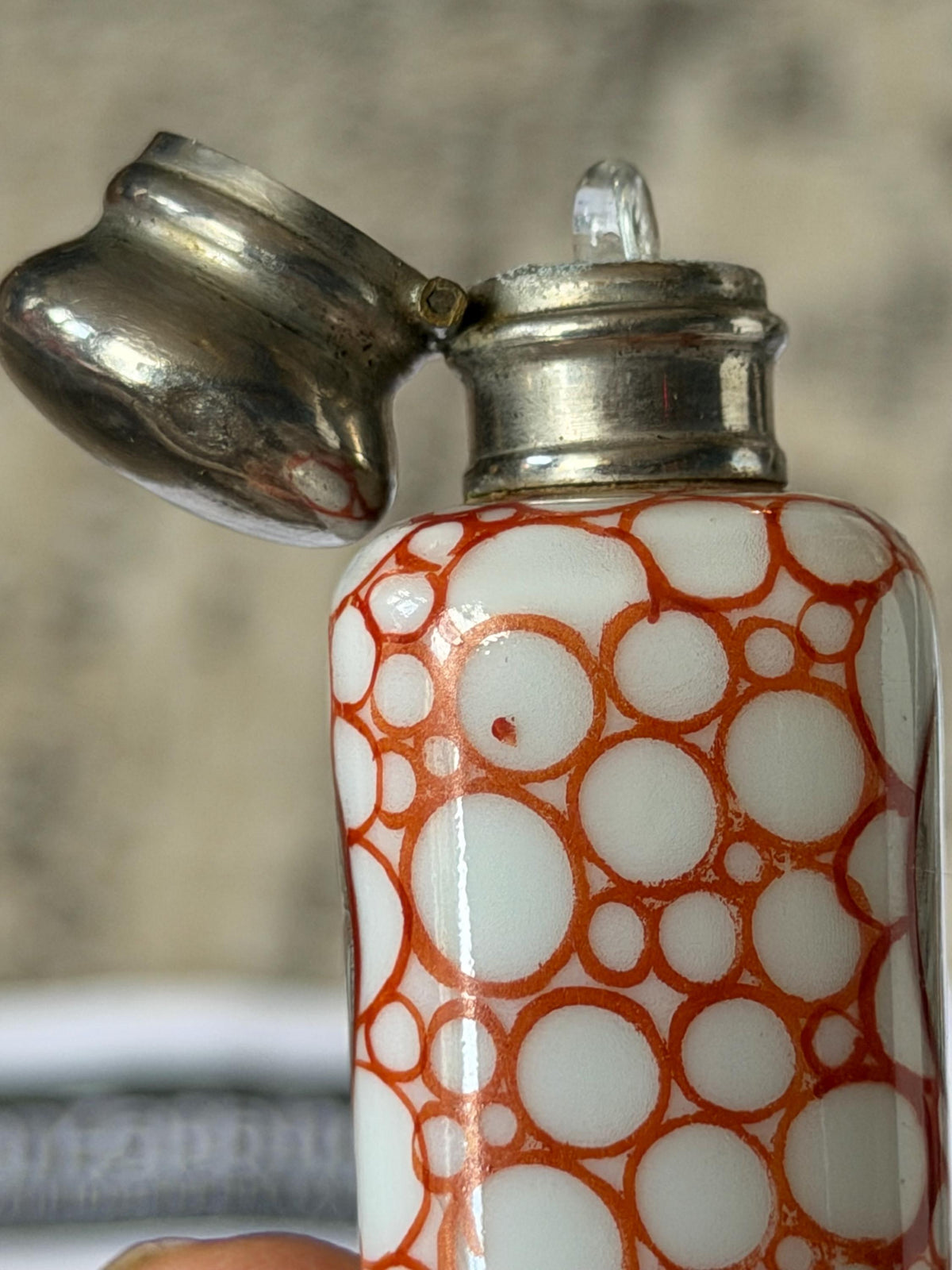 Antique Gebrüder Schoenau Hüttensteinach early Art Nouveau Porcelain Scent Bottle with silver mount, Germany, c. 1890–1900