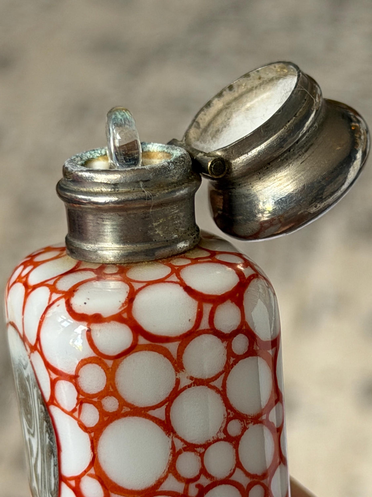 Antique Gebrüder Schoenau Hüttensteinach early Art Nouveau Porcelain Scent Bottle with silver mount, Germany, c. 1890–1900