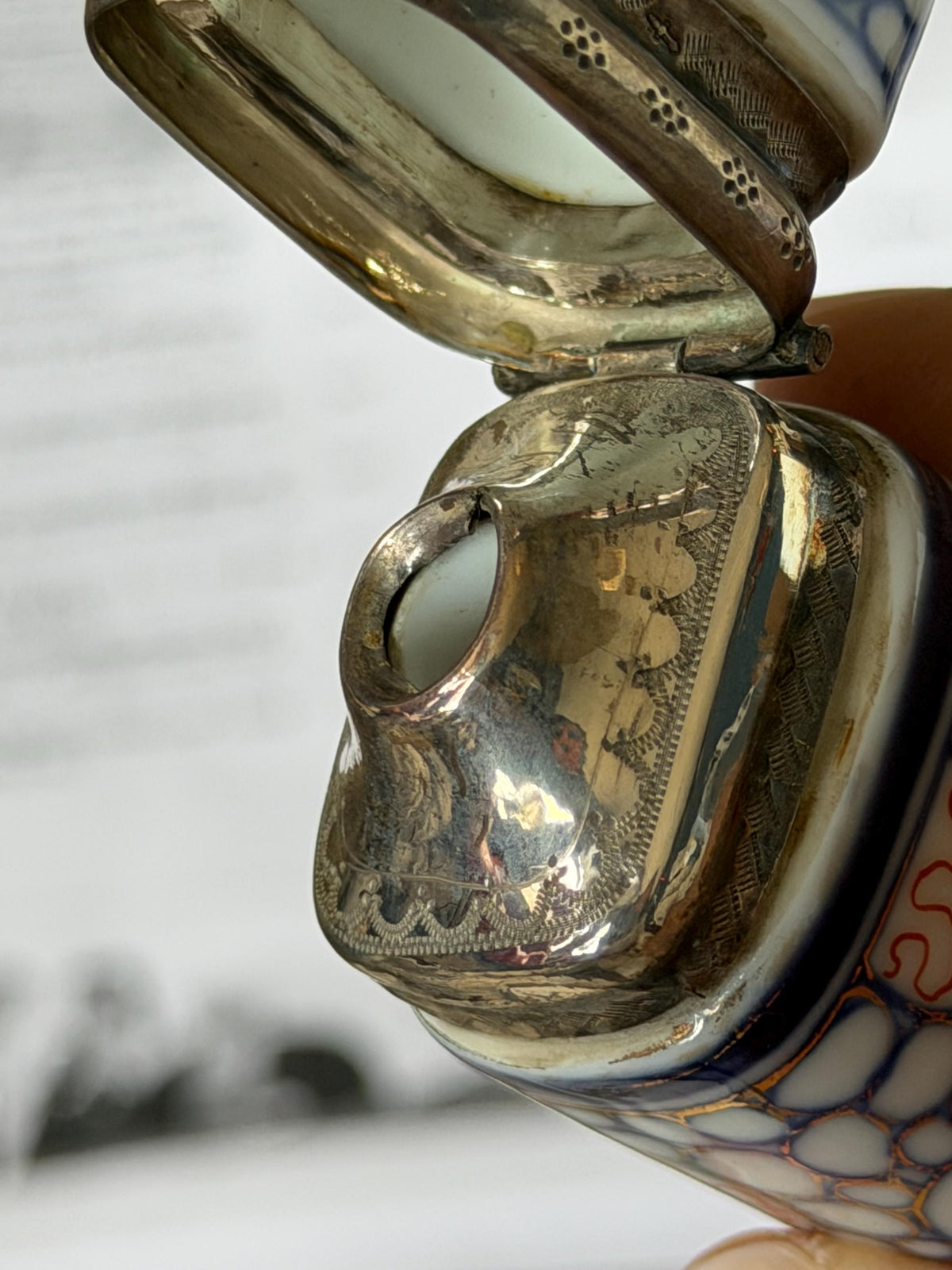 Antique Hüttensteinach Art Nouveau Porcelain Scent Bottle with Dutch Silver Mount, c. 1890–1900