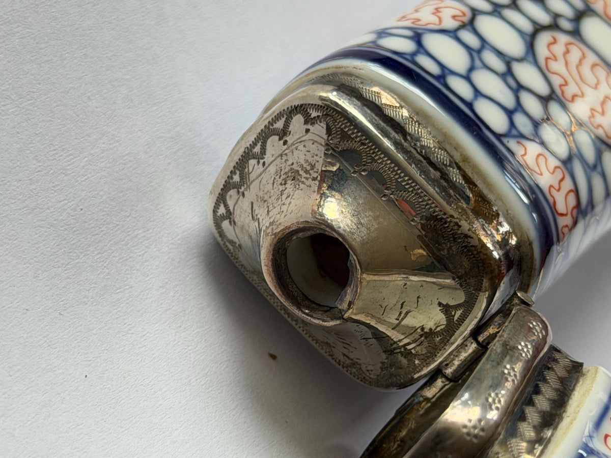 Antique Hüttensteinach Art Nouveau Porcelain Scent Bottle with Dutch Silver Mount, c. 1890–1900