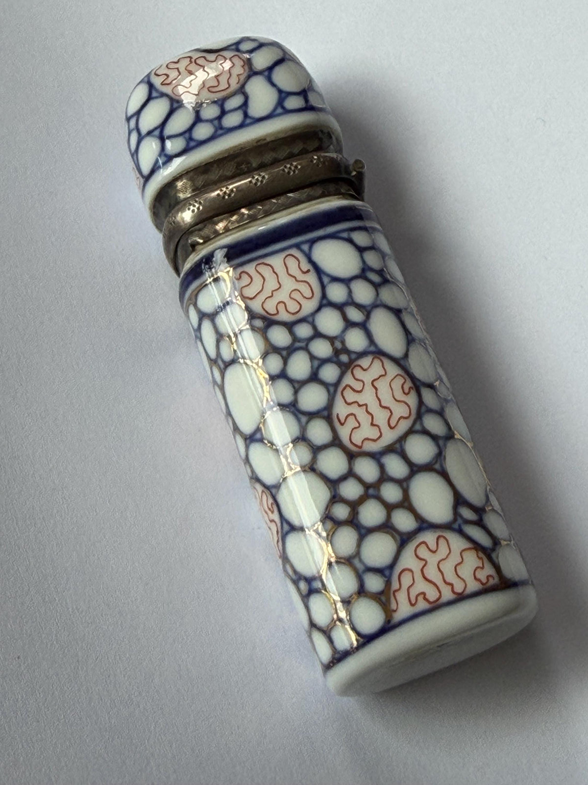 Antique Hüttensteinach Art Nouveau Porcelain Scent Bottle with Dutch Silver Mount, c. 1890–1900
