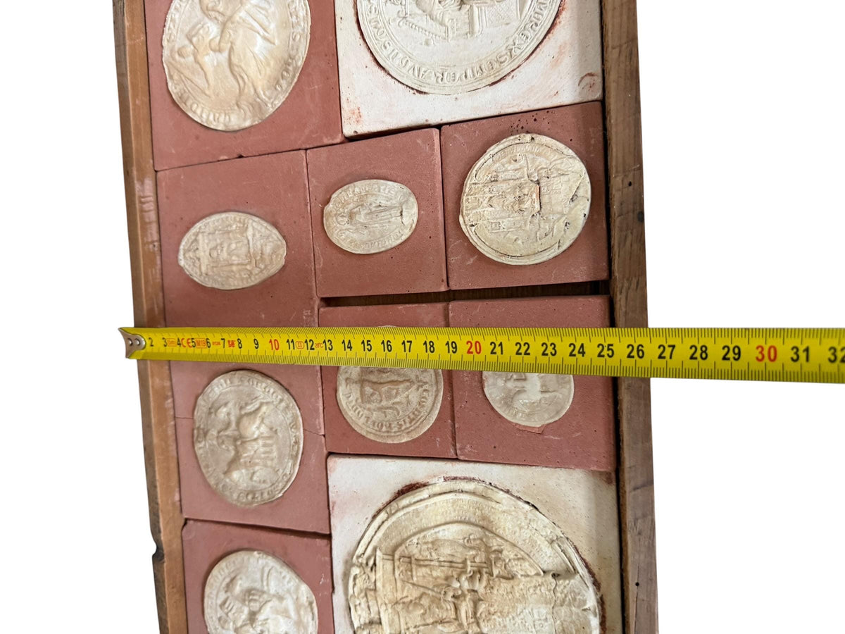 19th Century Plaster Casts of Medieval Wax Seals in Wooden Box – William II of Holland , antique sigillographic study collection