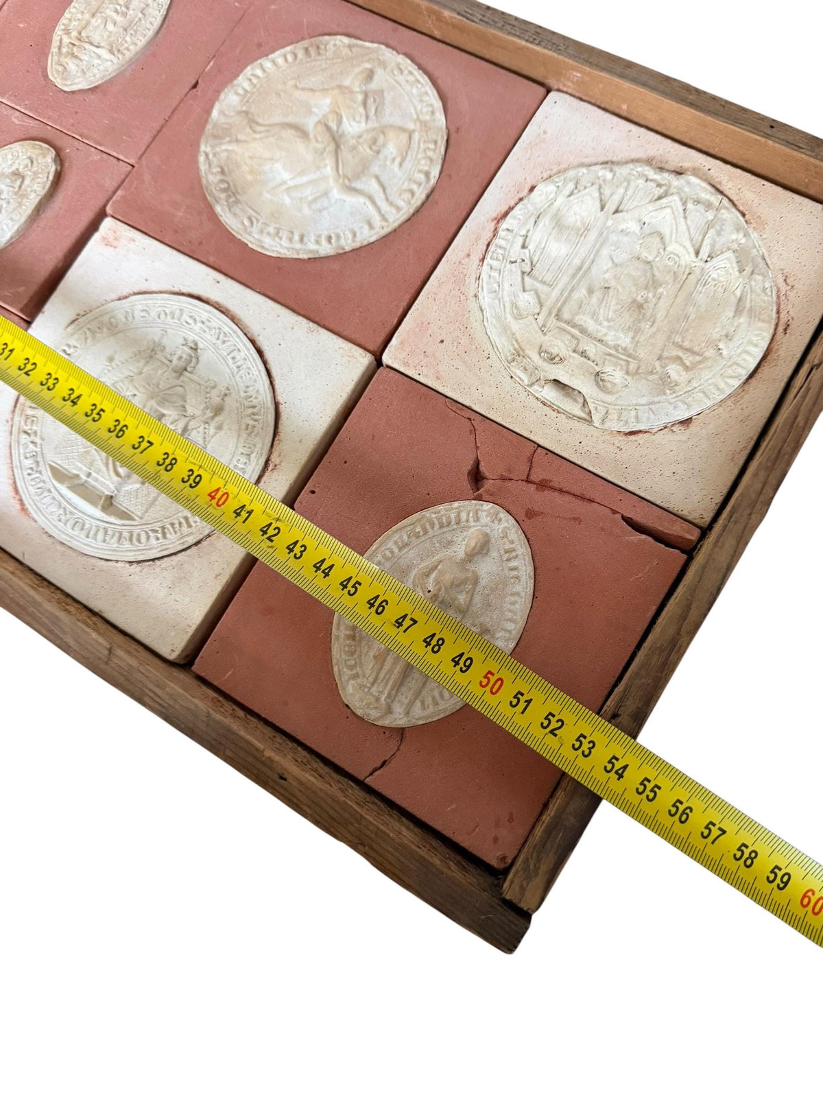 19th Century Plaster Casts of Medieval Wax Seals in Wooden Box – William II of Holland , antique sigillographic study collection