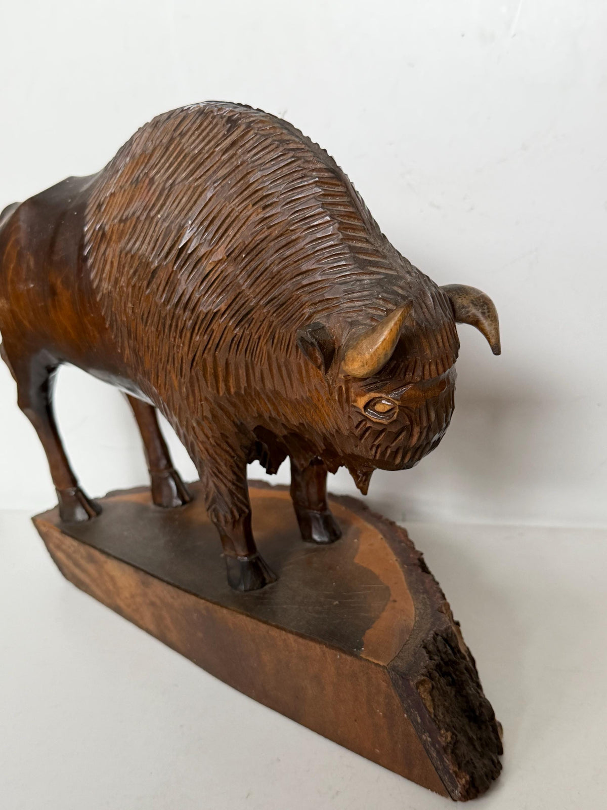 Polish Midcentury PRL Communist Era Zubr Bison designer Sculpture, Hand Carved Wood, ca. 1960s