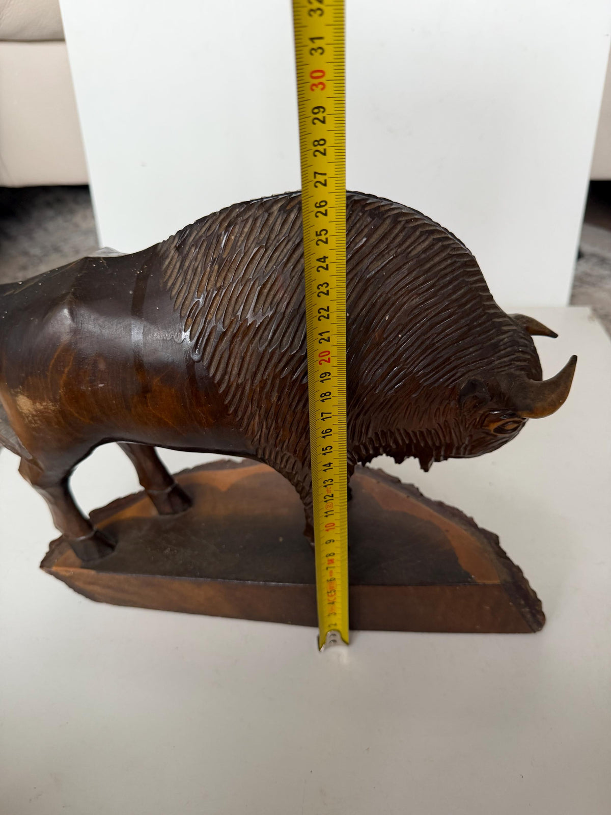 Polish Midcentury PRL Communist Era Zubr Bison designer Sculpture, Hand Carved Wood, ca. 1960s